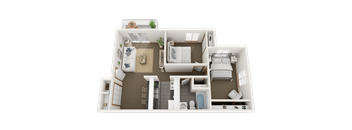 a 3d rendering of a bedroom with a bathroom and a bed