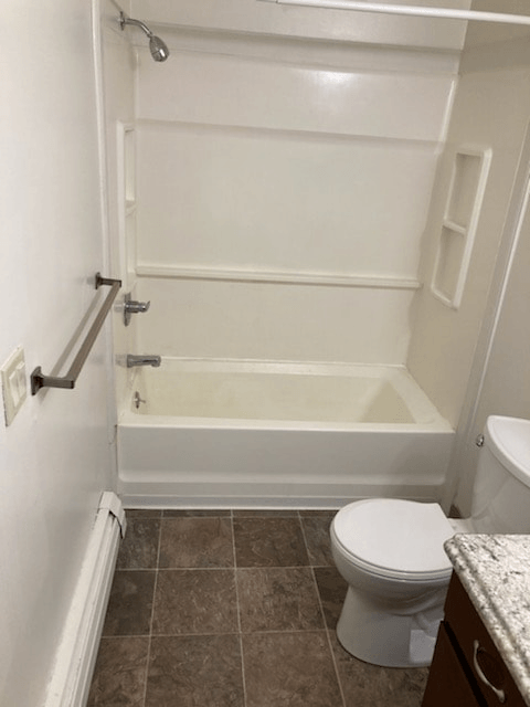 a bathroom with a toilet and a bathtub