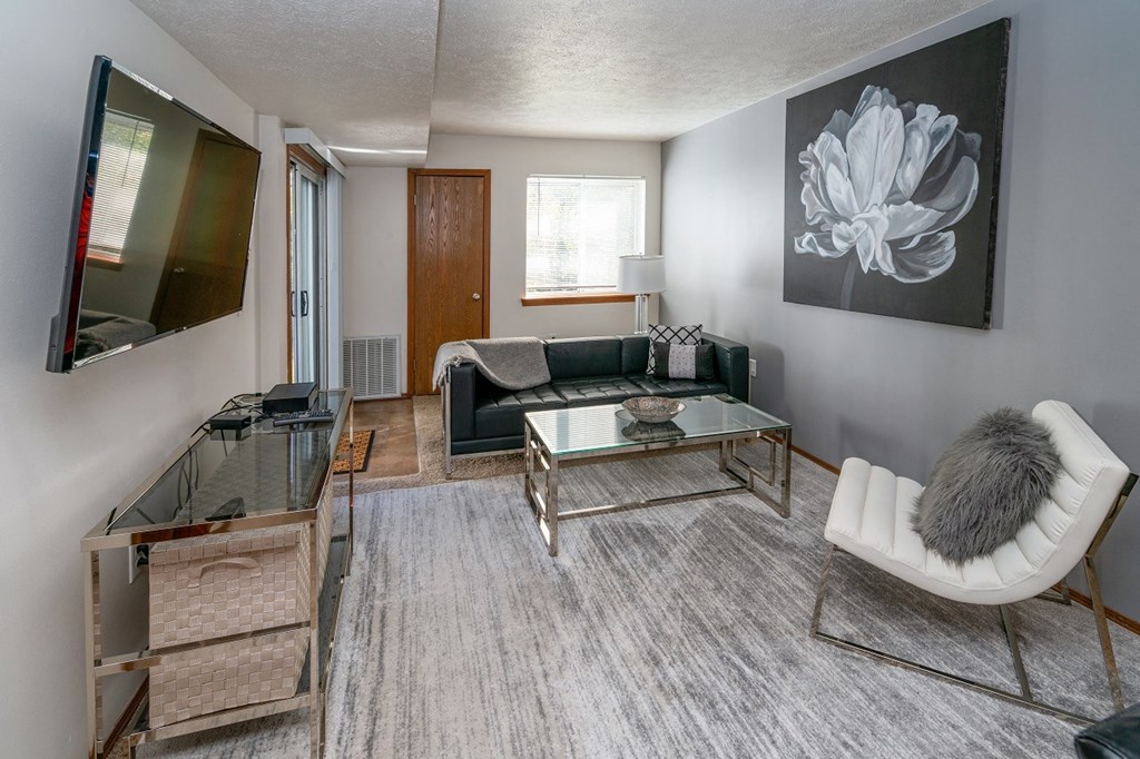 Modern Living Room at Raleigh House Apartments, MRD Apartments, East Lansing