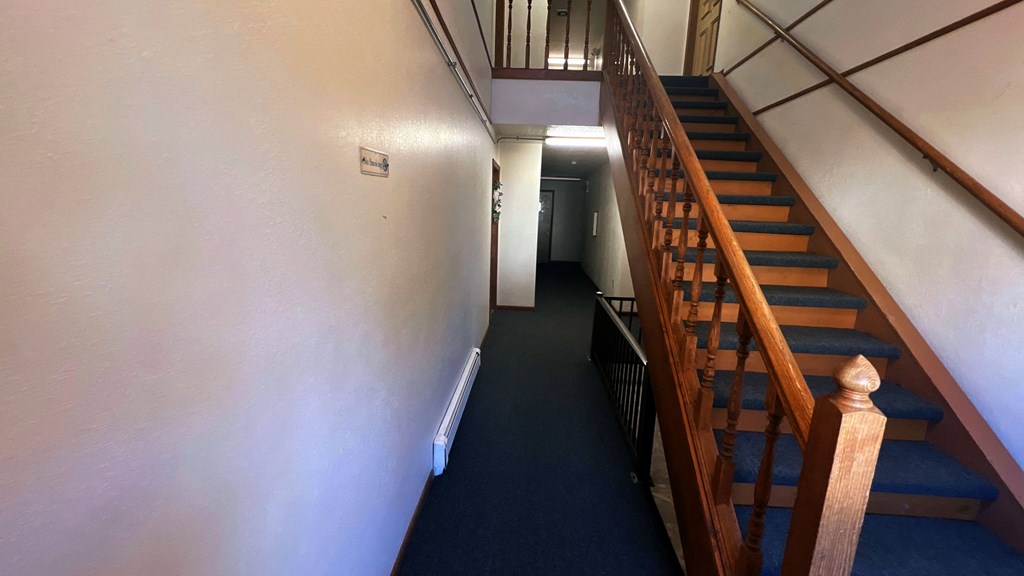 the stairs up to the second floor of the building