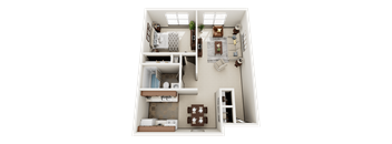a 3d floor plan of a house with a bedroom and a living room