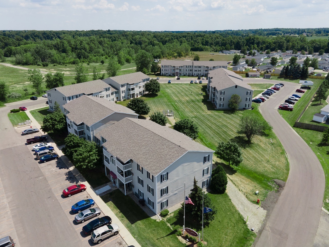 Drone View at Woodbury Estates Apartments, Michigan