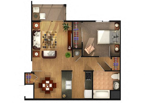 one Bedroom Floor Plan at Walker Estates Apartments, Augusta, Georgia