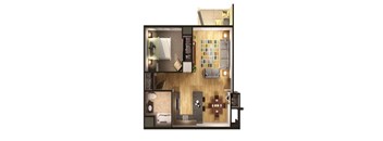 One Bedroom Floorplan at Gray Estates Apartments, MRD Conventional, Michigan