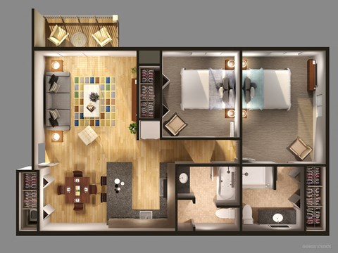 2 Bed 2 Bath Floor Plan at Carr Apartments, Sylvania, 43560