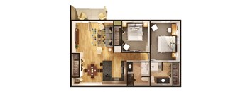 Two Bedroom Two Bathroom Floor Plan at Gray Estates Apartments, MRD Conventional, St. Clair, MI