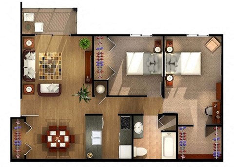 Two bedroom Floor Plan at Walker Estates Apartments, Augusta