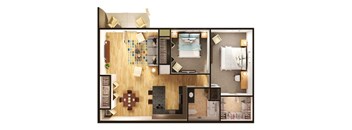 Two Bedroom One Bathroom Floorplan at Gray Estates Apartments, MRD Conventional, St. Clair, 48079