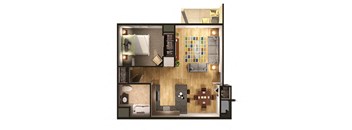One Bedroom Floor Plan at Oliver Apartments, Temperance, Michigan