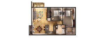 Two Bedroom Floor Plan at Oliver Apartments, Temperance