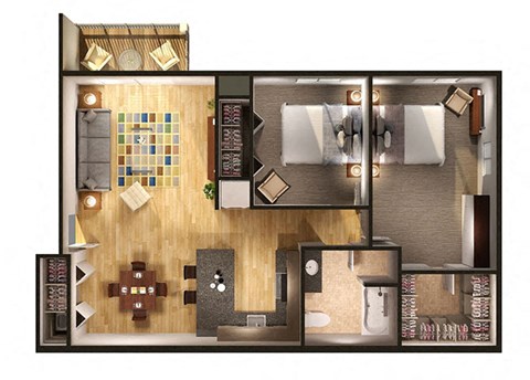 Two Bedroom Floor Plan at Oliver Apartments, Temperance