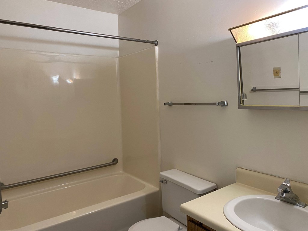 a bathroom with a sink toilet and a bath tub