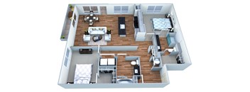 a 3d rendering of our 1 bedroom apartment at the crossings at white marsh apartments in white