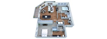 a 3d rendering of our 1 bedroom apartment at the crossings at white marsh apartments, transparent