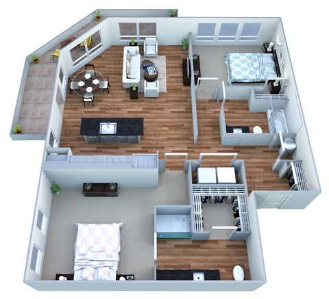 a 3d rendering of our 1 bedroom apartment at the crossings at white marsh apartments, transparent