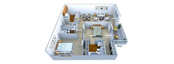 a 3d floor plan of a house with an open living room