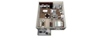 a 3d floor plan of a small apartment with a bedroom and a living room