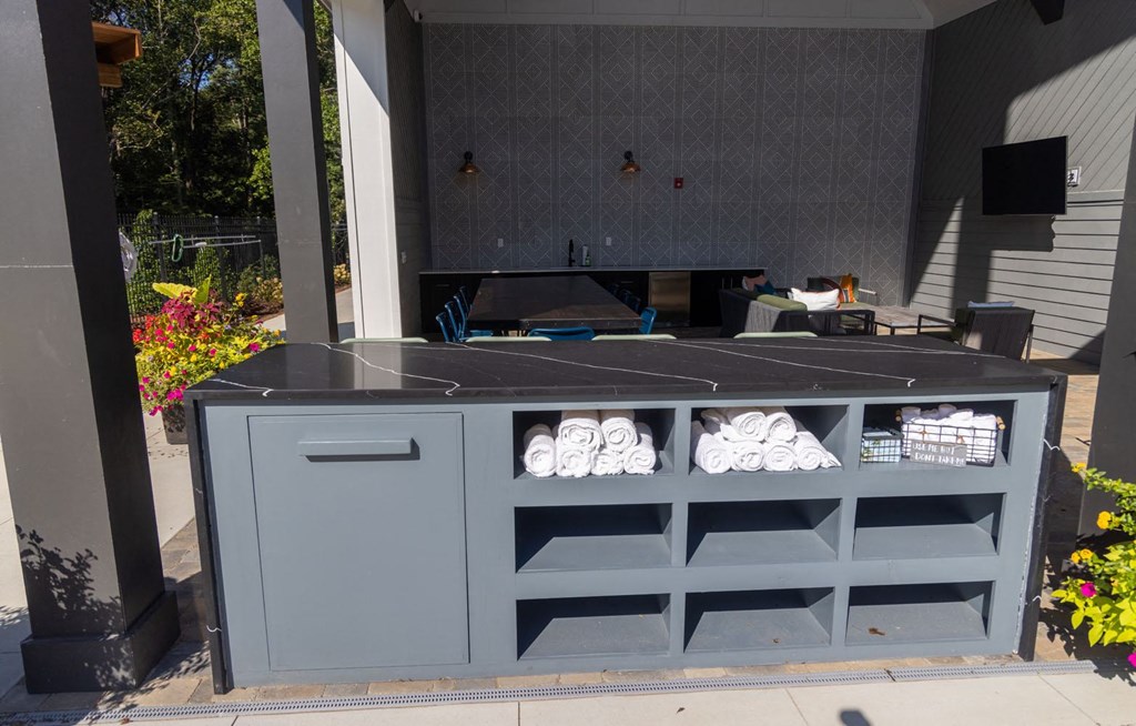 Walton Fayetteville community pool and cabana with fireplace