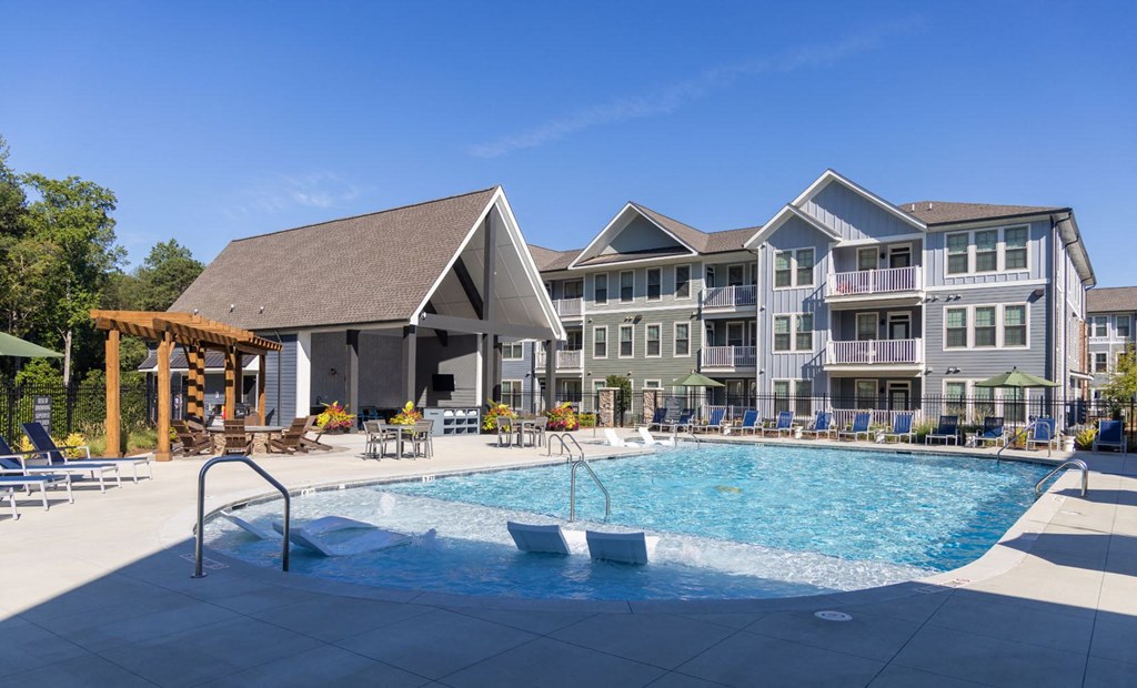 Walton Fayetteville community pool and cabana with fireplace