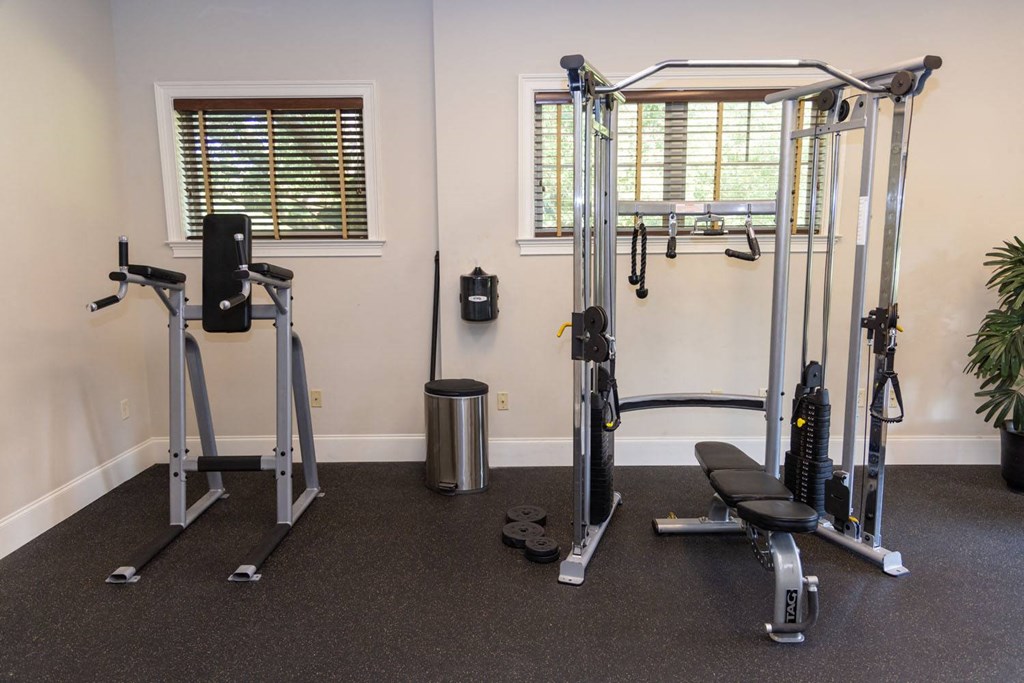 a home gym with exercise equipment