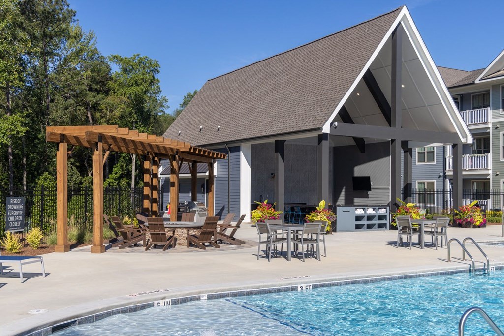Walton Fayetteville community pool and cabana with fireplace