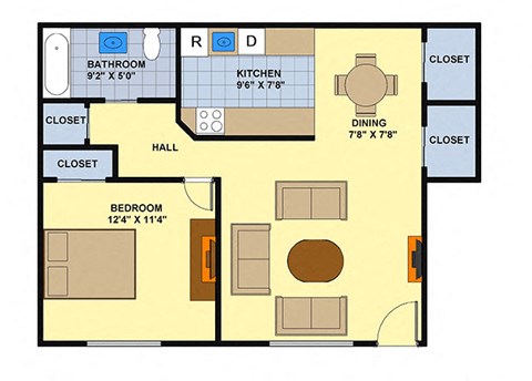 1 Bedroom 1 Bathroom Floor Plan at Brookwood at Ridge, Ridge, 11961