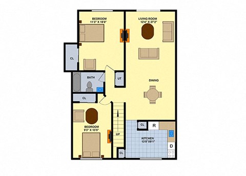 2 Bedroom 1 Bathroom Floor Plan at Brookwood at Islip, New York, 11751