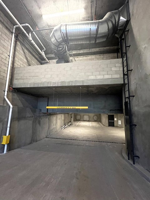 a view of a parking garage from the inside