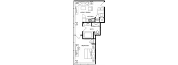 a floor plan of a small house with a kitchen and a bathroom