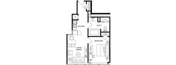 a floor plan of a small house with a kitchen and a living room