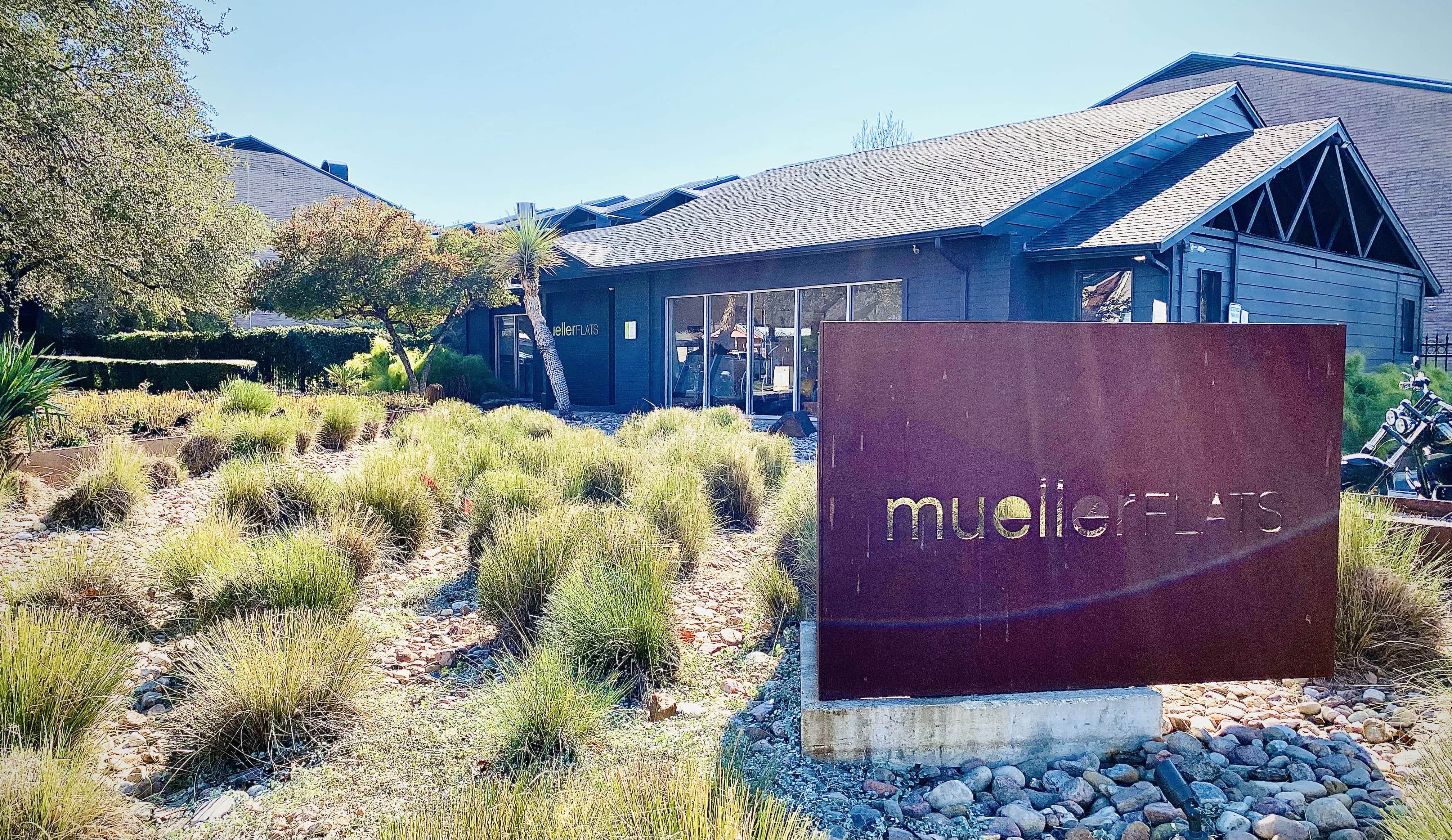 a building with a sign in front of it