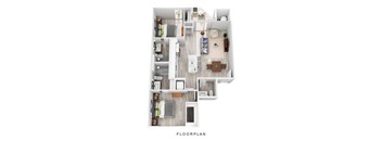 A floor plan of a house with a kitchen, living room, dining room, and bedrooms.