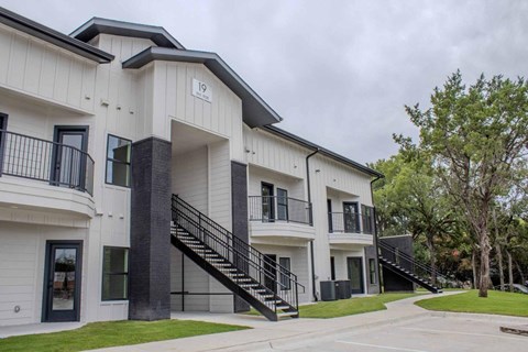 Apartment building with the number 19 on the front.