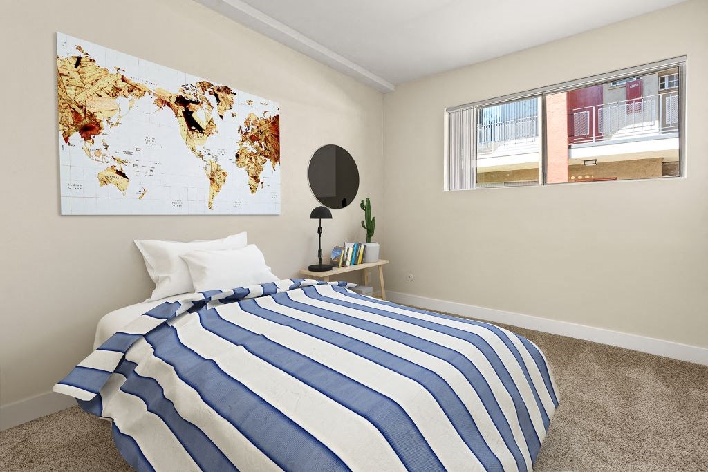 Virtually Staged Bedroom at Riverside Villas Apartments, Valley Village, CA, 91602