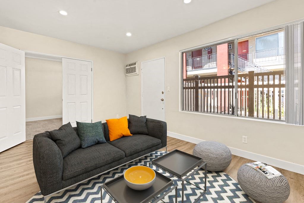 Living Room at Riverside Villas Apartments, Valley Village, California