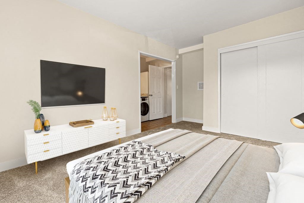 Primary Bedroom at Riverside Villas Apartments, Valley Village, CA, 91602