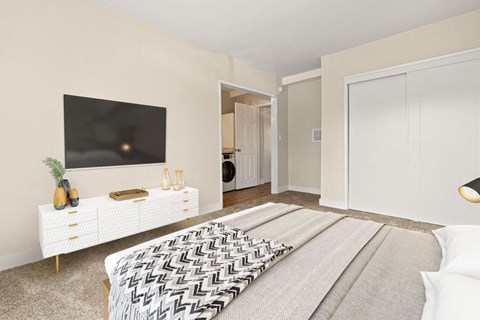 Primary Bedroom at Riverside Villas Apartments, Valley Village, CA, 91602