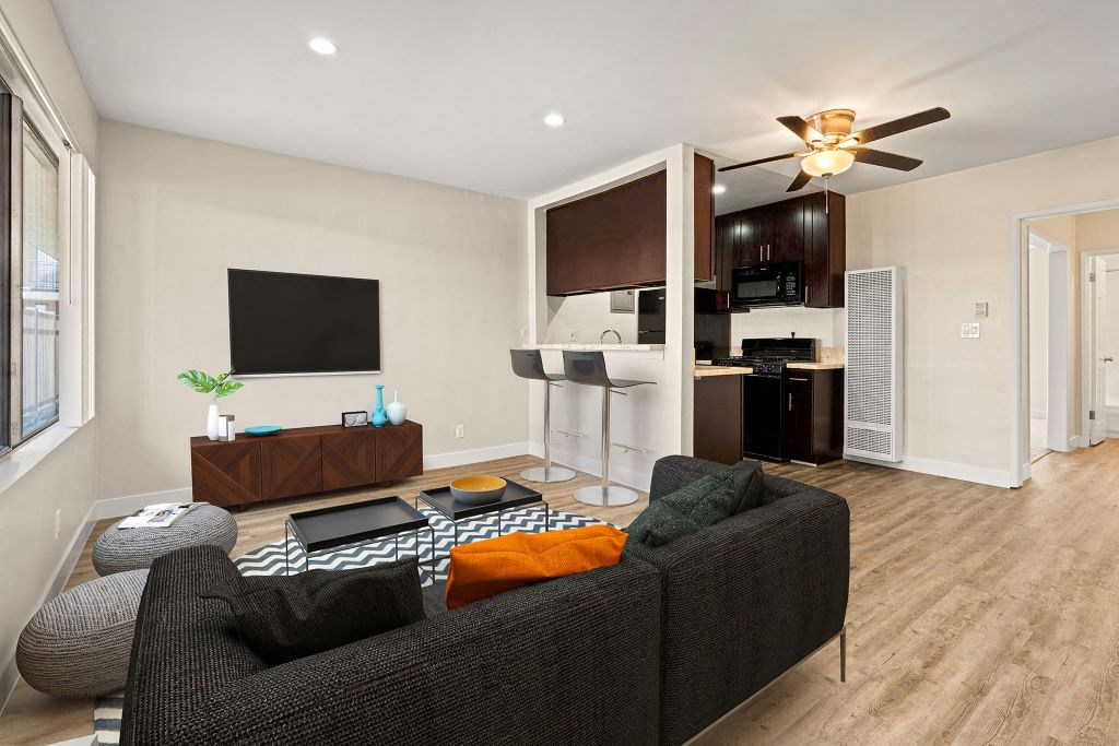 Virtually Staged Two Bedroom Apartment at Riverside Villas Apartments, Valley Village, California
