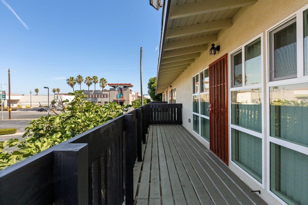 a balcony or terrace with a wooden deck