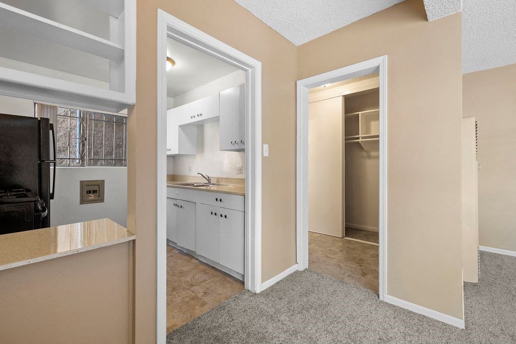 a view of the kitchen from the living room