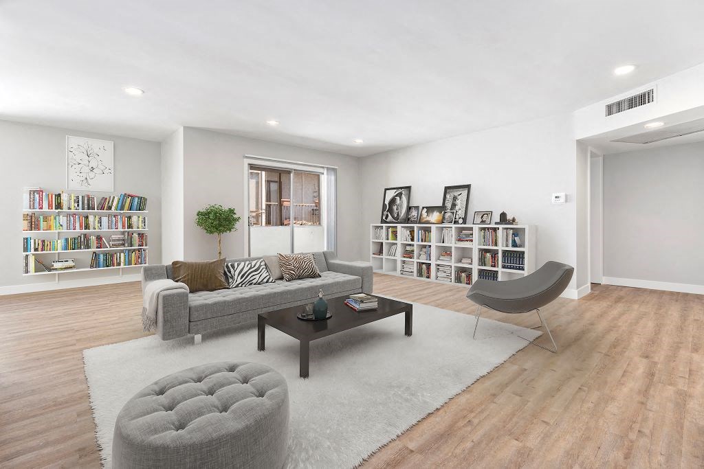a living room with a couch and a coffee table