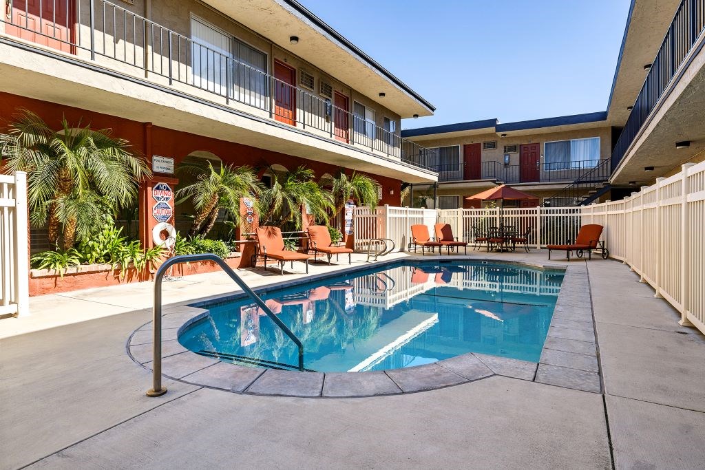 Pool and Lawn Chairs at Parkview Terrace Apartments, Sherman Oaks, California