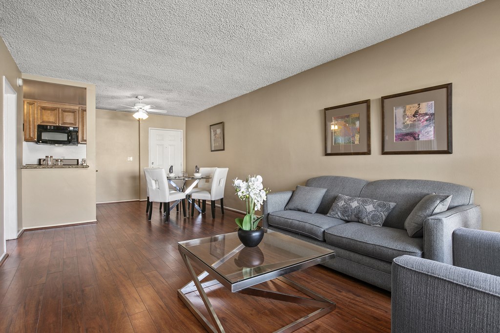 Living Room With Kitchen at Parkview Terrace Apartments, Sherman Oaks