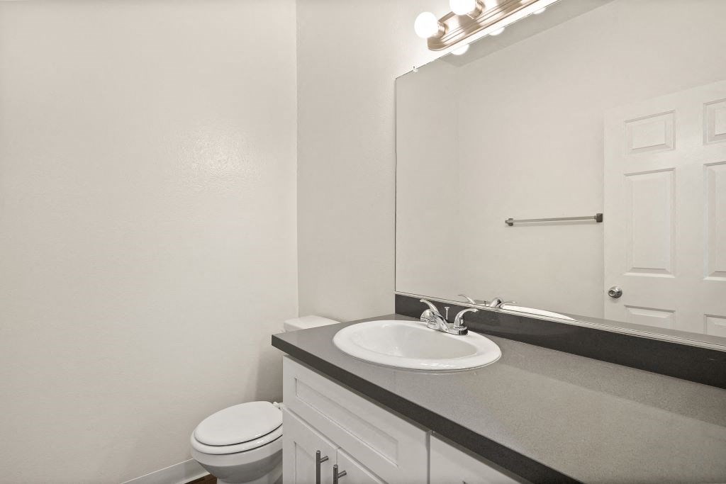 a bathroom with a sink and a toilet and a mirror