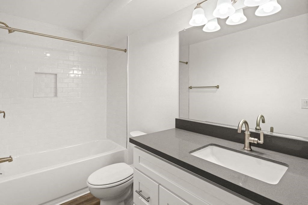 Bathroom at Woodland Trio Apartments, North Hollywood, California