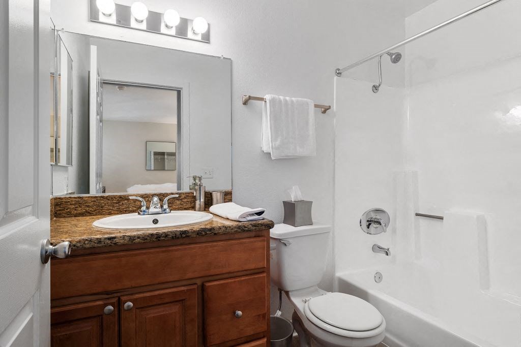Bathroom at Woodland Trio Apartments, North Hollywood, California