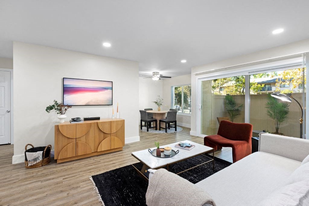 Living Room with TV at The Meadows at Westlake Village Apartments, Westlake Village, CA