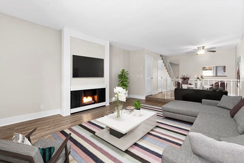 Virtually Staged Living Room and Fireplace at Parkway Plaza Apartments, California, 90230