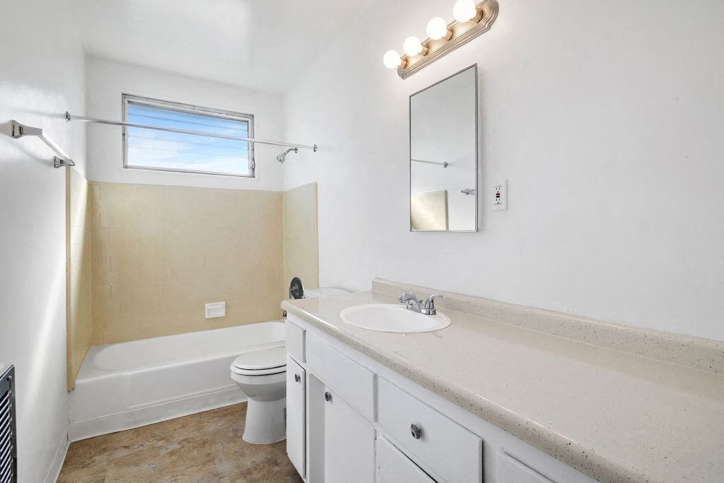 Bathroom with shower and tub at Los Angeles apartment