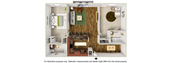 2 Bedroom Floor Plan at Woodland Trio Apartments, California